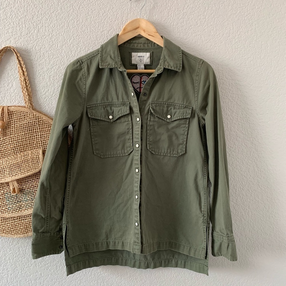 Forever 21 Embroidered Love Story Utility Jacket